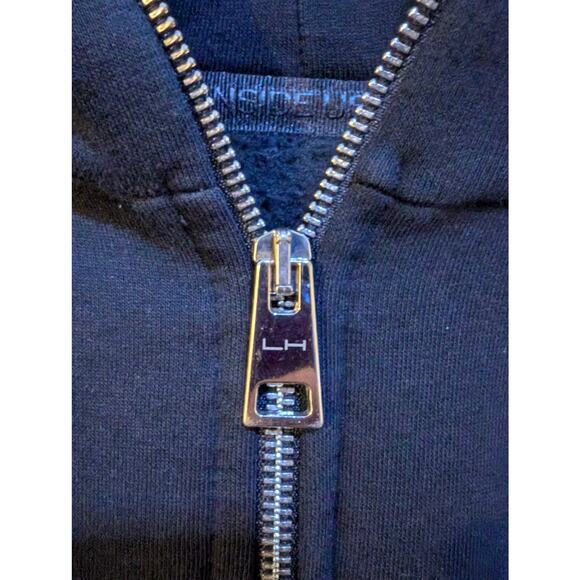 LA Haine Inside Us Full Zip Side Strap Black Goth FOG Pyrex Elongated Hoodie LRG - Picture 4 of 9